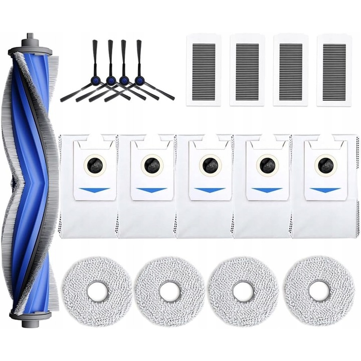 Комплект аксесоари за прахосмукачка ECOVACS Deebot X5 Omni, 1 основна четка, 4 кърпи, 4 HEPA филтъра, 4 странични четки, 4 торбички, многоцветен