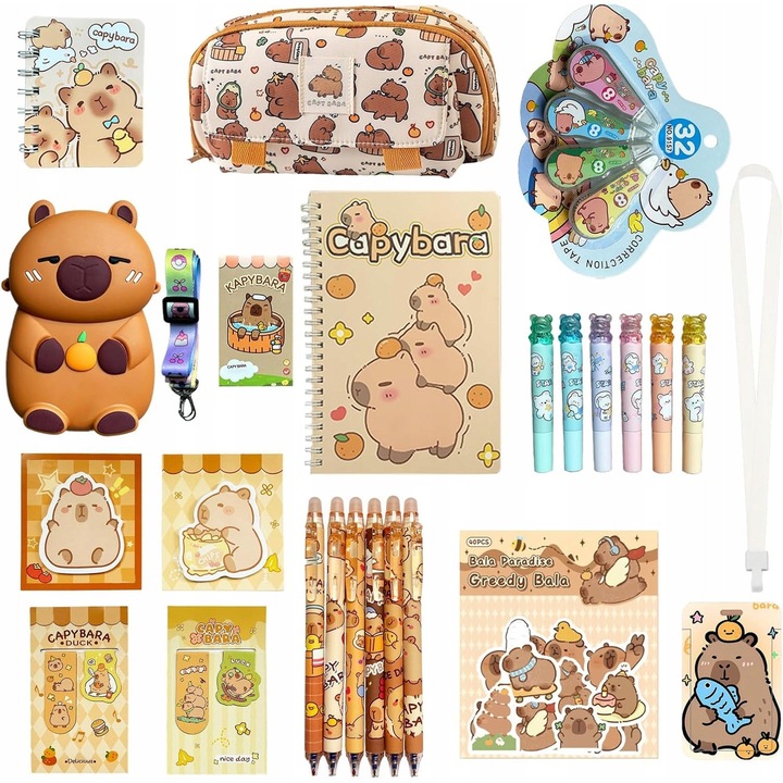 Set rechizite scolare, capybara, multicolor