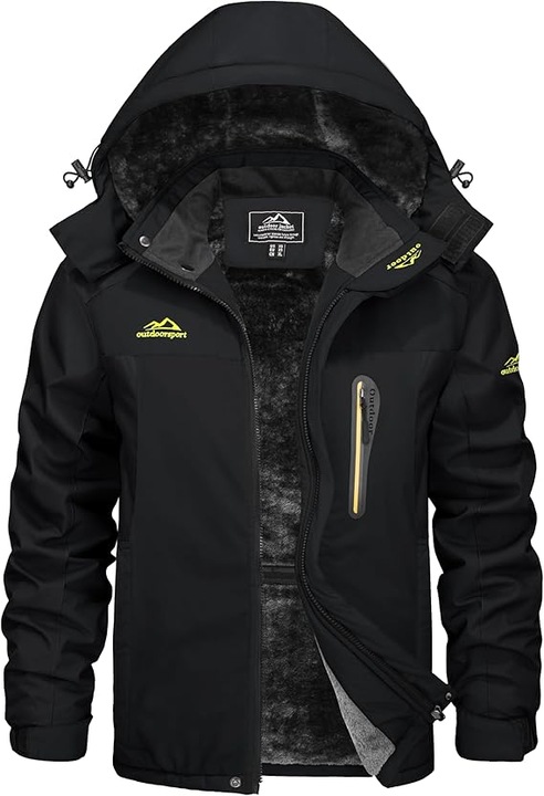Geacă bărbați Kefitevd, impermeabilă, glugă detașabilă, negru, mărime XL