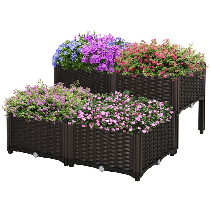 Taburet/ottoman de gradina din poliratan, Modular, 40x40 cm, Inaltime 26/44 cm, Pentru terasa/balcon, Maro