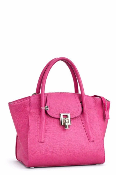 SHINY kézitáska, valódi bőr, fukszia rózsaszín, strukturált design, ezüst fém kiegészítők