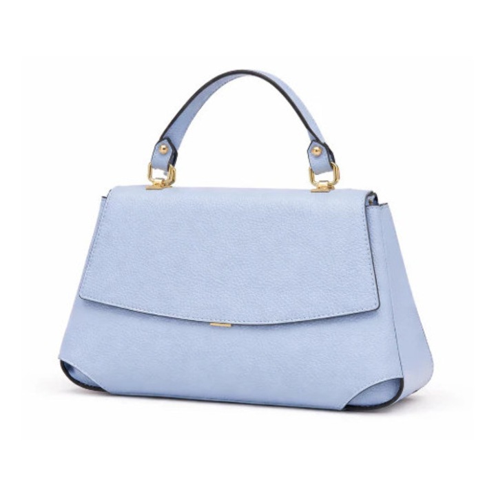 SHINY valódi bőr táska, kék, kézi modell, arany fém kiegészítő