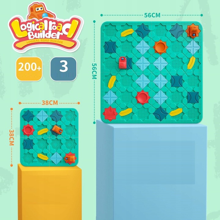 Társasjáték, Labirintus, traktorokkal és építőkockákkal, többszínű, 56x46cm