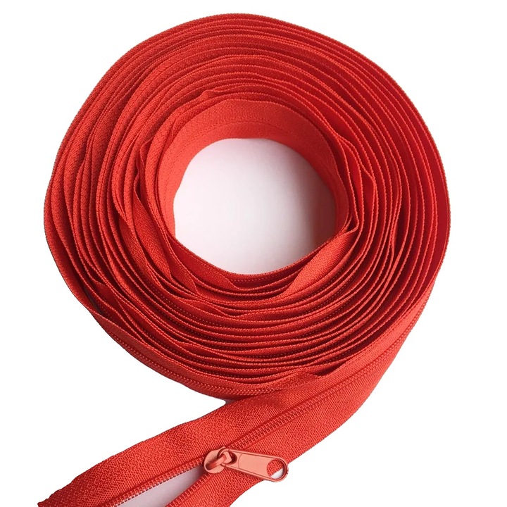 Cipzárak, nyitott típusú, környezetbarát anyag, 5#-b, 12 méter, 24 darabos készlet, piros