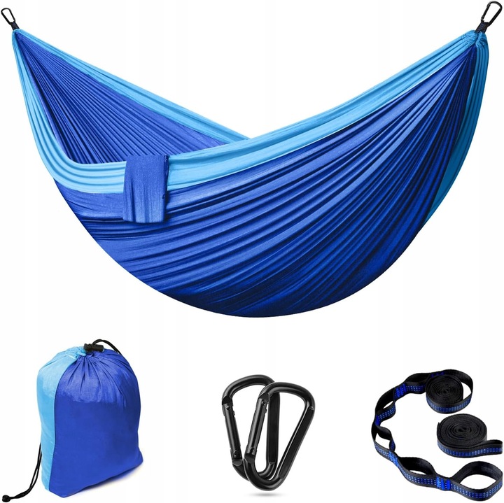 Hamac 300x200cm 2 persoane ultraleggeri, capacitate 300kg, material nylon spadochron, set cu carabiniere