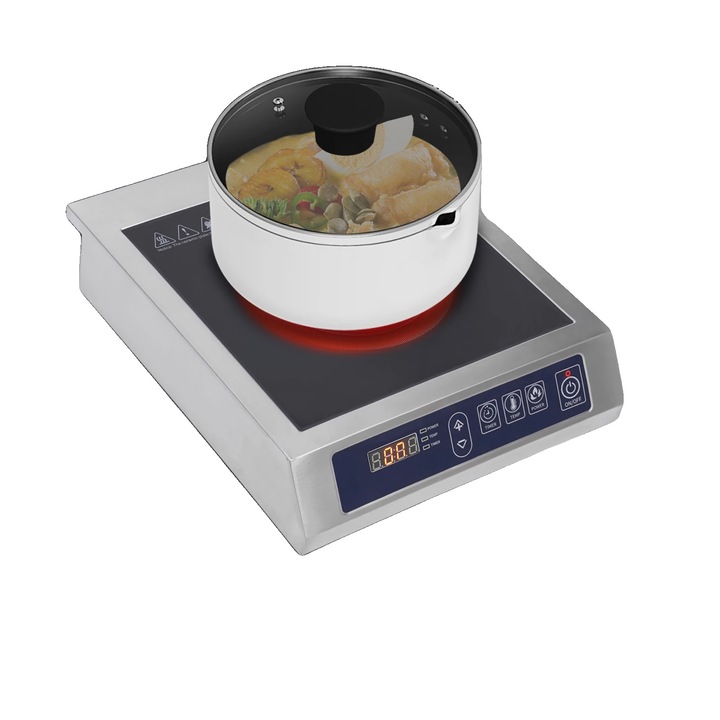 Elektromos főzőlap, 3500W, 9.06 hüvelyk, 13 teljesítményszint, 24 órás időzítő, pultra szerelhető