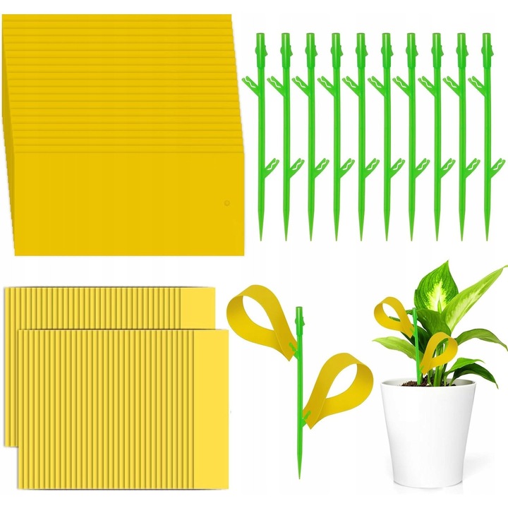 Set 40 bucati capcane lipicioase galbene pentru insecte, 20x10cm + 15x3.5cm