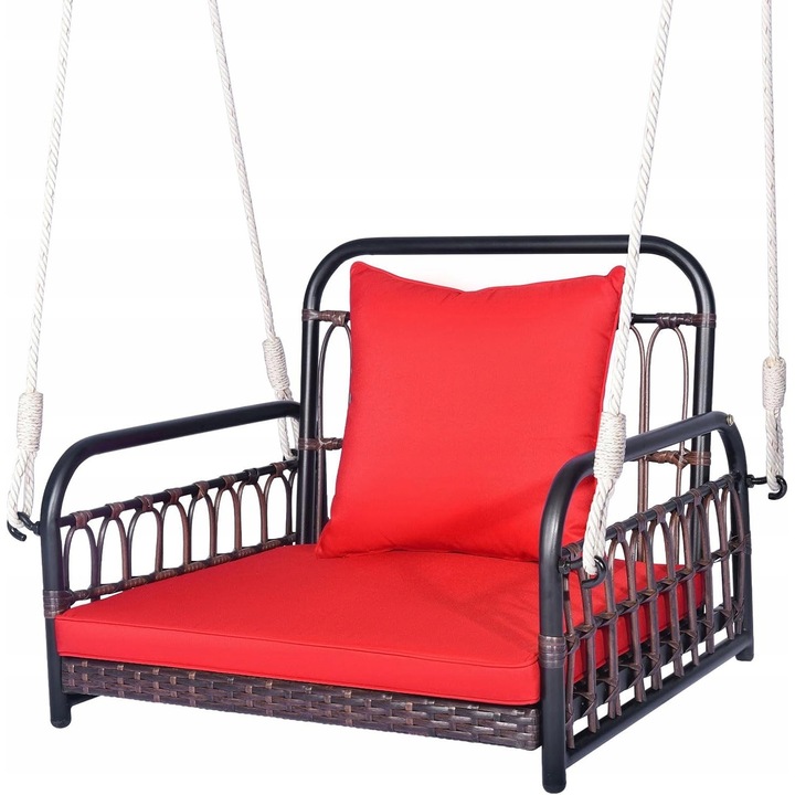 Hamac suspendat din rattan natural, design modern, culoare brown, capacitate 180 kg