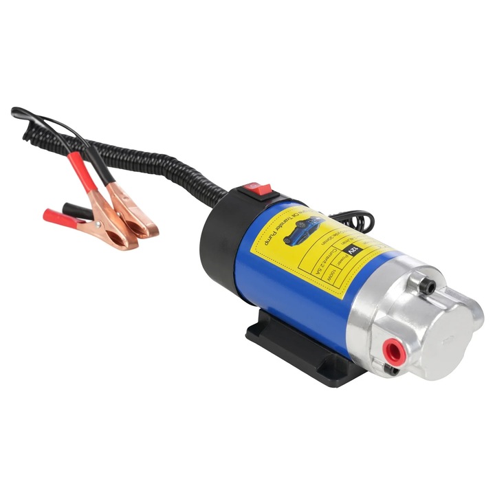 Olajszívó szivattyú, Olajátadó szivattyú, 12V, 100W, Áramlási sebesség 1–4 l/perc, PE/PVC tömlő 1,8 m, Kompakt 16×6×7 cm, Kék