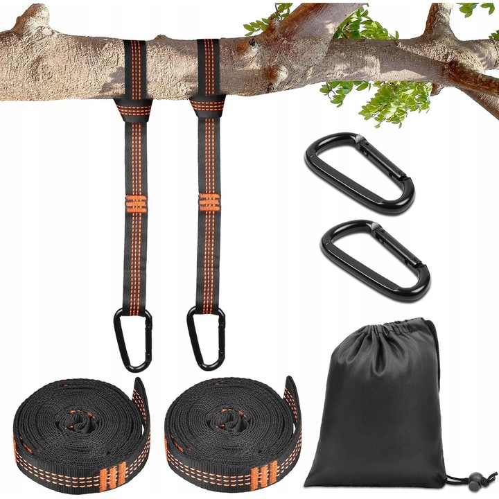 Set de suspendare hamac, 300cm, capacitate 1000kg, material rezistent, negru