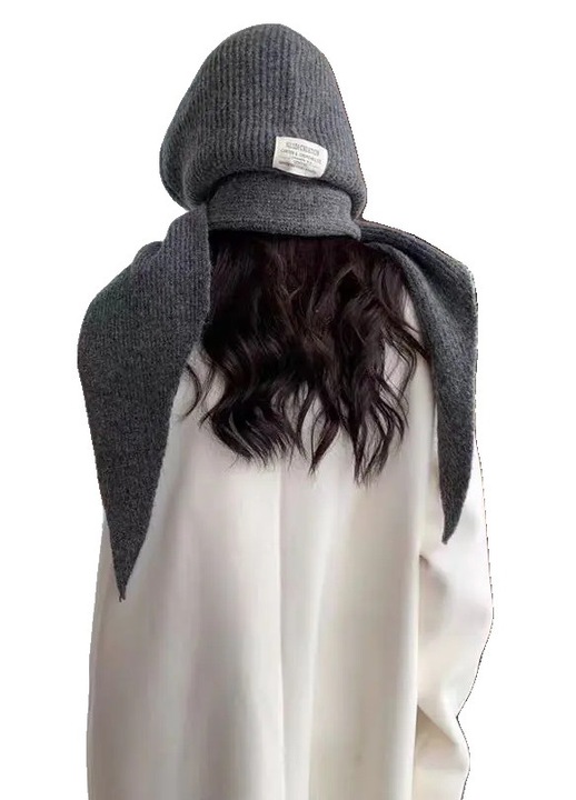 Плетена шапка и шал, черен, полиестерен материал, модерен дизайн