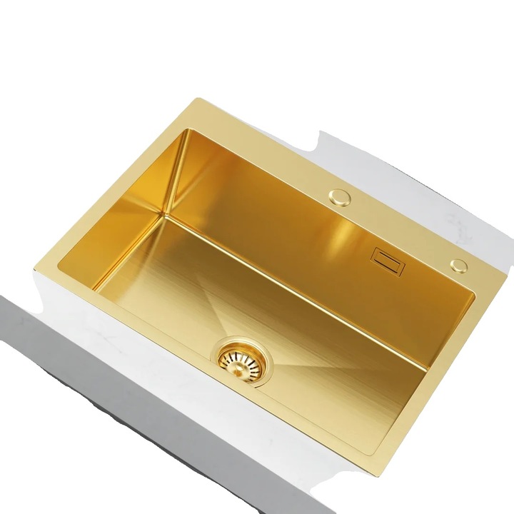 Chiuveta bucatarie, aurie, o singura cuva, otel inoxidabil, dimensiuni 210mm adancime, montare drop-in