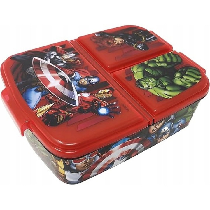 Cutie alimentara cu compartimente, Avengers, 1L, 18x14x7cm, fara BPA, set