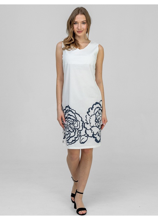 Rochie dama, Perso, decolteu in V, cu imprimeu, alb, bumbac