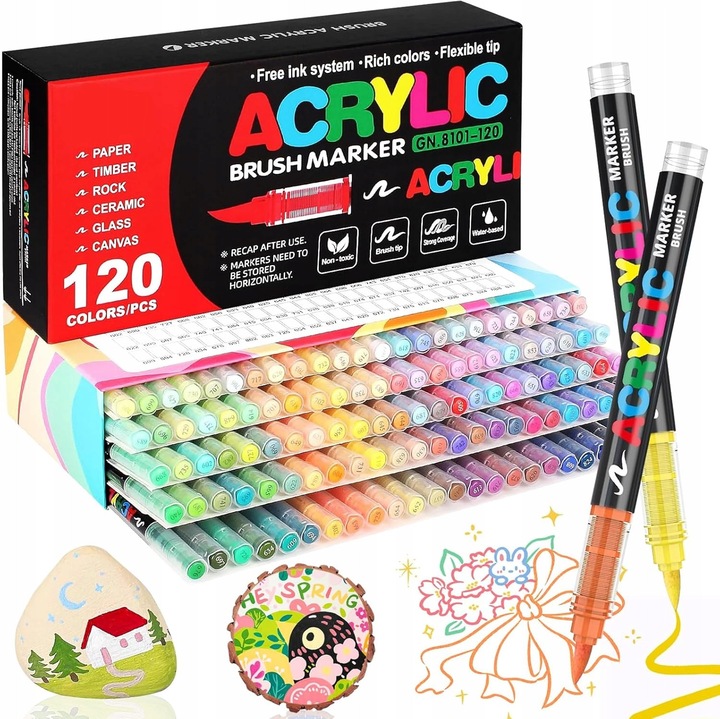 Set 120 markere acrilice, 120 culori, varf subtire, rezistent la apa, non-toxic