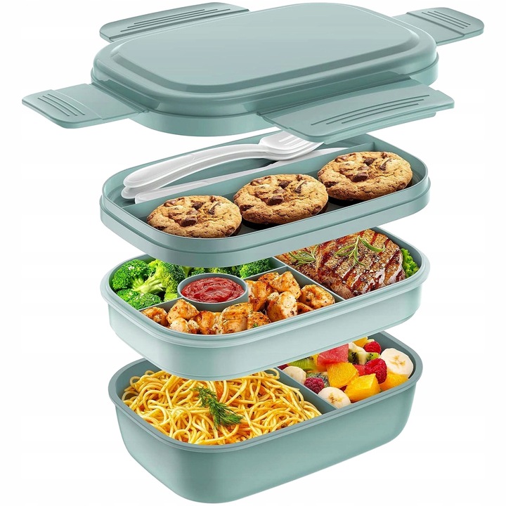 Cutie alimentara, 2000 ml, 10x20x15 cm, cu 4 compartimente, silicon, pentru copii