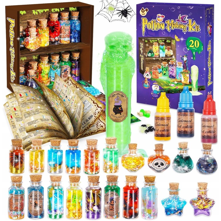 Set de creatie elixire magice, 20 butele, ingrediente, carte de retete, pentru copii 6-12 ani, multicolor
