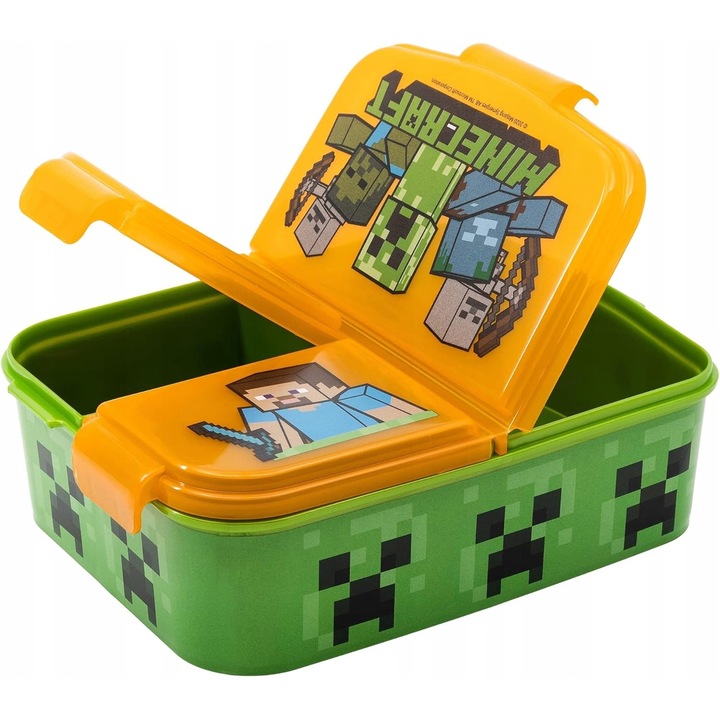 Cutie alimentara set Minecraft, 3 compartimente, plastic, 6x13,5x18cm