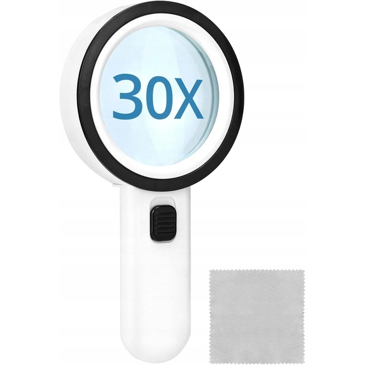 Lupa cu iluminare LED, 30x, alb-negru, utilizare universala