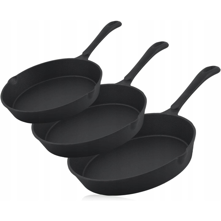 Set tigai din fonta, 16cm, 20cm, 24cm, negru