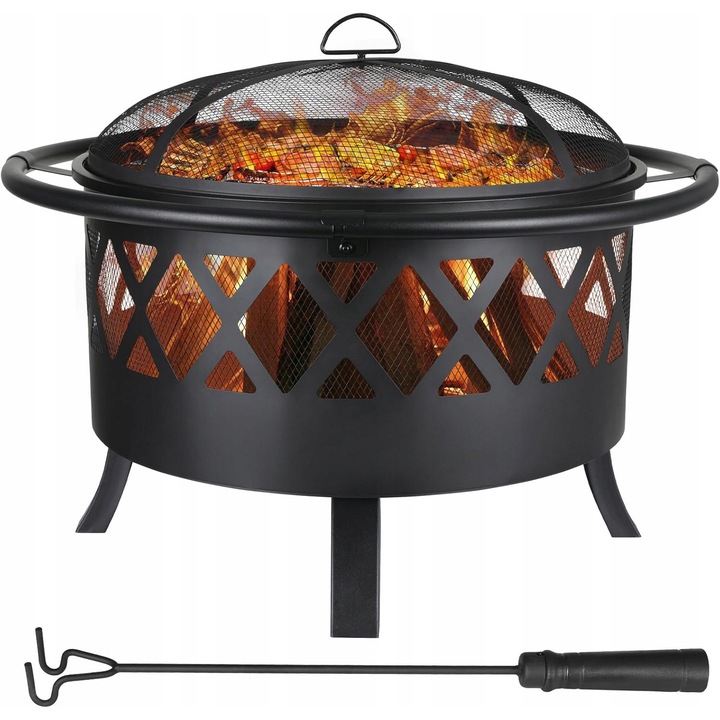 Palenisko gradina, 81x56cm, cu gratar de 58cm, protectie impotriva scanteilor, negru, set complet