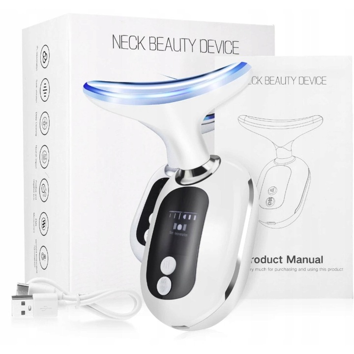 Масажор за облекчаване на врата и лицето, 3 режима на масаж, топъл компрес, светлинна терапия, 14x9x3.8cm