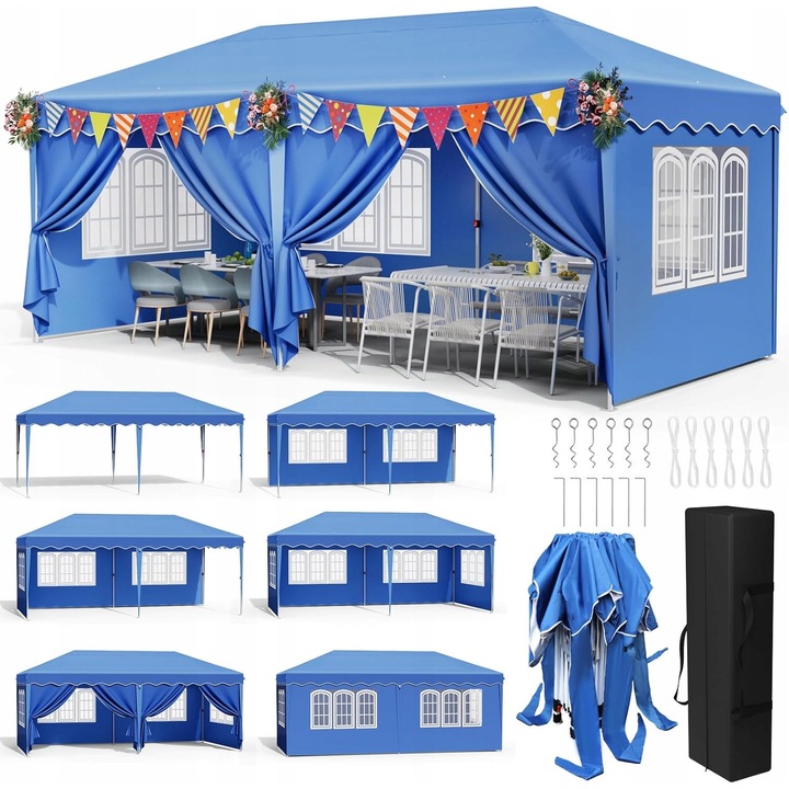 Pavilion gradina, 3x6m, impermeabil, 6 pereti detasabili, inaltime reglabila 250-270cm