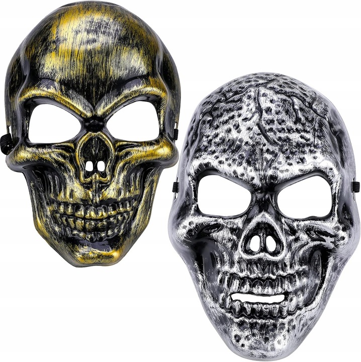 Set de masti pentru fata, Inny, 2 masti, design craniu, plastic, argintiu