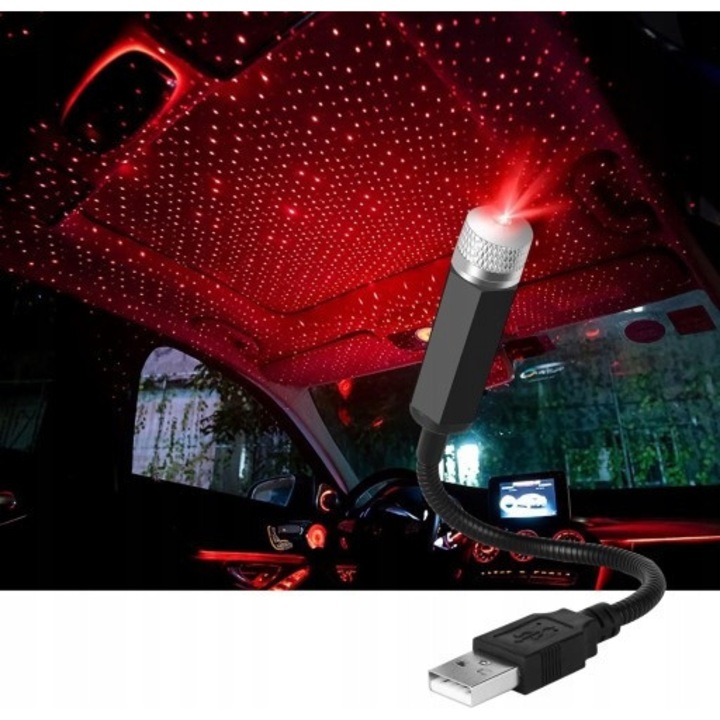 Lampa LED proiectoare pentru plafon auto, rosie, alimentare USB, efect stea, set