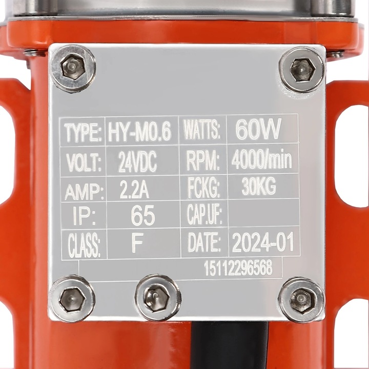 Betonvibrátor motor, Kefe nélküli DC vibrációs motor, 24V, 100 RPM, Tiszta réz motor, Alumíniumötvözet és 304 rozsdamentes acél