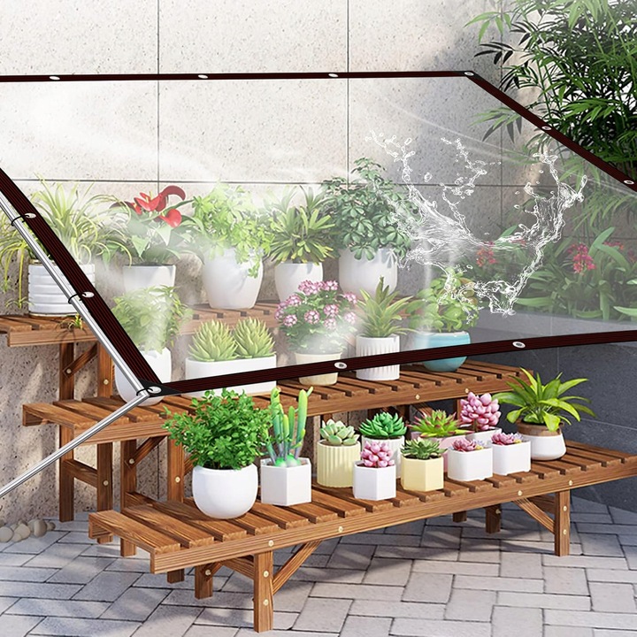 Prelata transparenta, 2x3m, rezistenta la apa, cu prinderi si sfoara, pentru terasa sau gradina