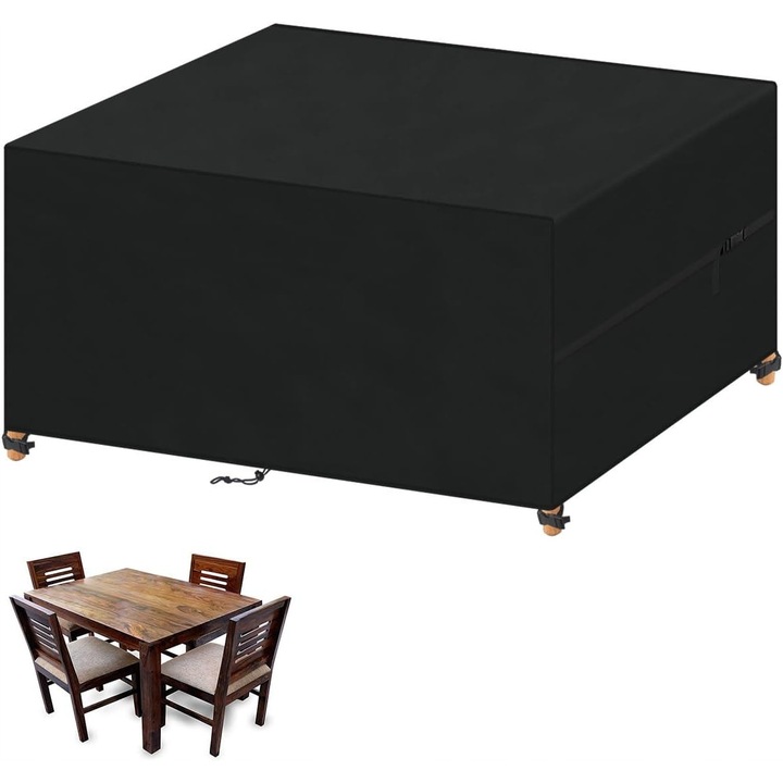 Husa pentru Mobilier de Gradina, 130x120x85cm, Waterproof, Neagra, Set cu Sac de Depozitare