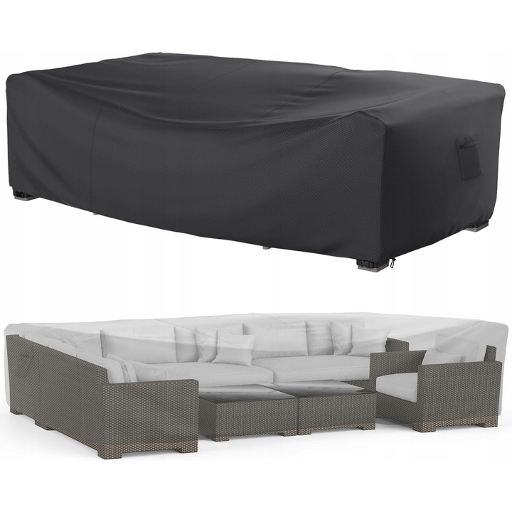 Patura de protectie pentru mobilier de gradina, 300x250x100cm, impermeabila, rezistenta la UV, neagra, set