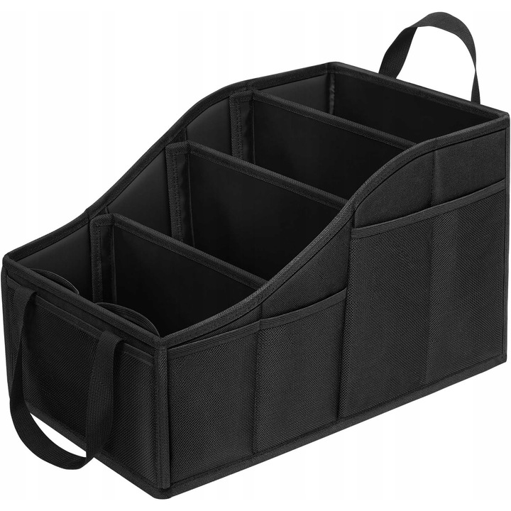 Autós rendszerező, 4 rekeszes, 4 italtartóval, fekete, ülés háttámlájára