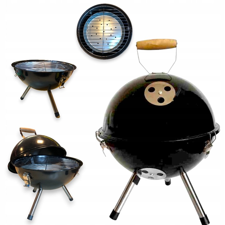 Gratar de gradina KULA, 30x45cm, negru, cu capac inchis, gratar cromat