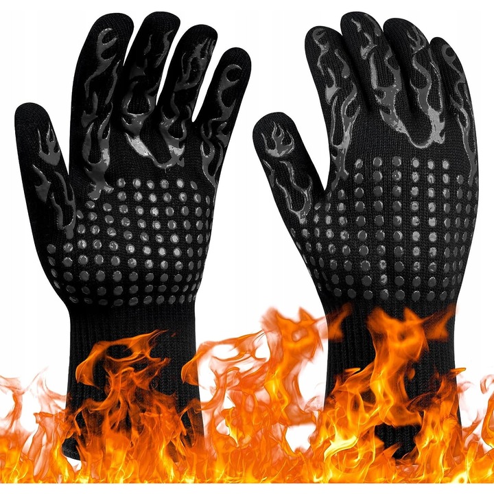 Grillkesztyű, 800 fokig hőálló, fekete, 35x20x2cm