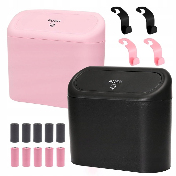 Set cosuri de gunoi auto, 2 bucati, negru si roz