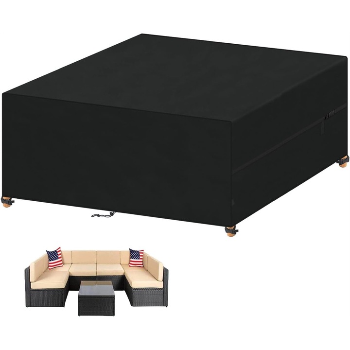Husa pentru Mobilier de Gradina, 250x200x80cm, Waterproof, Negru, Set cu Sac de Depozitare