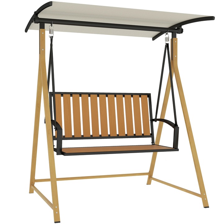 Leagăn de grădină pentru 2 persoane, copertină reglabilă, kaki, 142x112x162cm