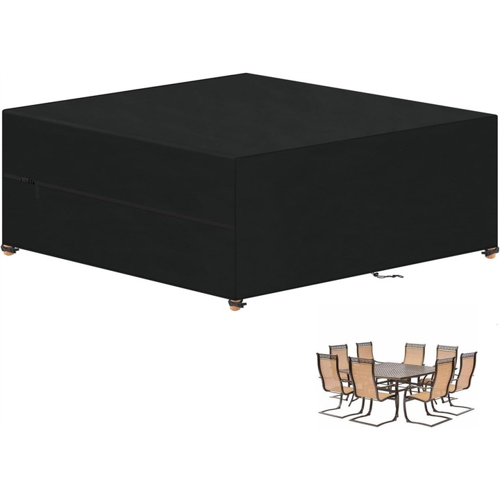 Husa pentru Mobilier de Gradina, 300x300x100cm, Neagra, Set cu Torba de Pastrare