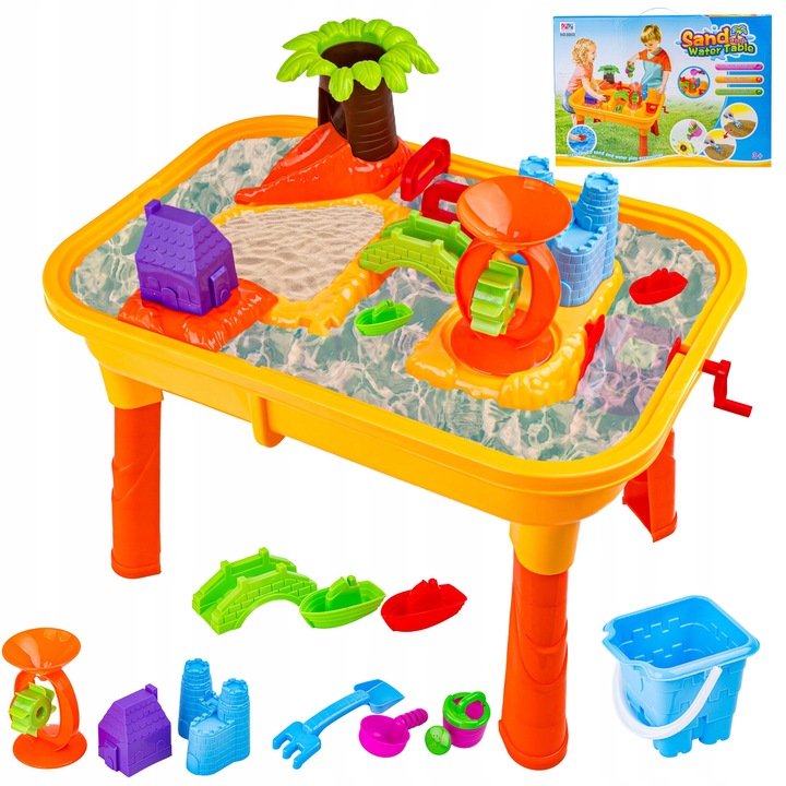 Комплект пясъчник с маса, аксесоари, мелница, 2 лодки, палма, многоцветен, 65.5x42x53см