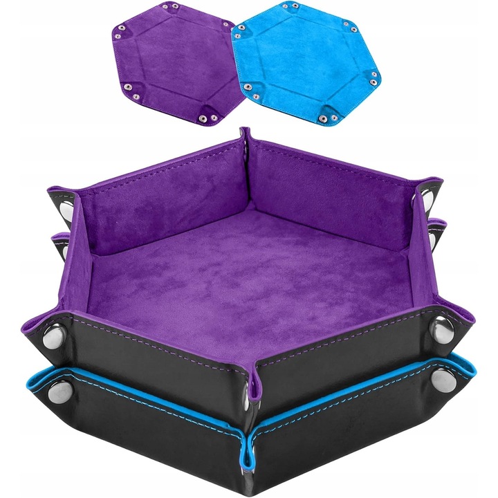 Комплект тави за RPG игри, лилаво и синьо, 22,1x22,1x18,8 см, от PU кожа и метал