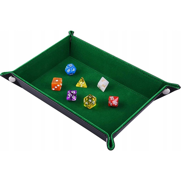 Összecsukható tálca RPG játékokhoz, nagy méretű, sötétzöld színű, PU bőrből és bársonyból