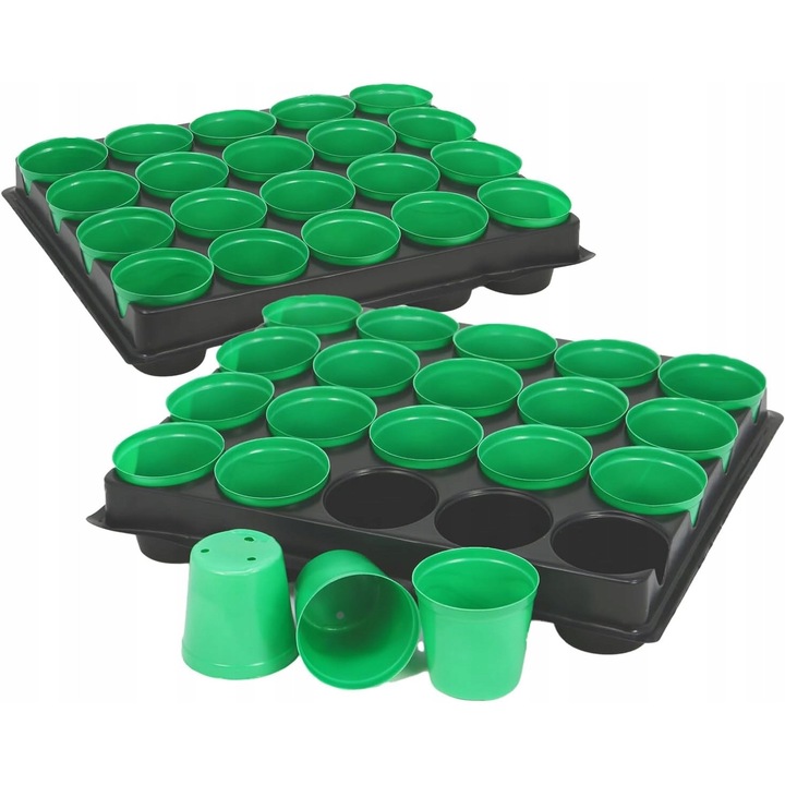 Set de ghivece pentru cultivarea plantelor, verde si negru, 30,5x25,5x5,8cm