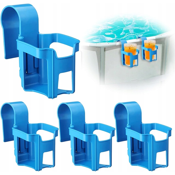 Set 4 suporturi pentru bauturi, albastru, pentru piscine cu rama de maxim 5 cm