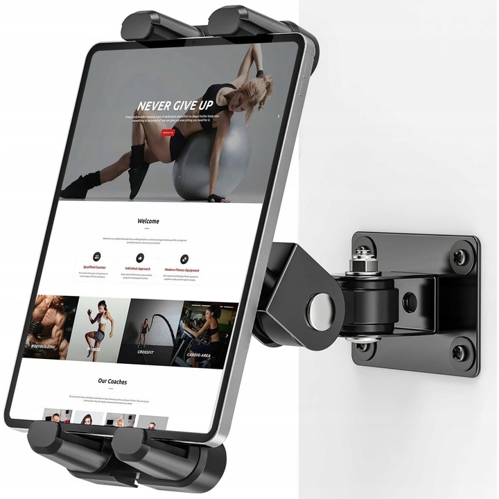 Suport de perete pentru tableta, metalic, rotire 360°, ajustare 180°, compatibil cu dispozitive de 4,7" pana la 13,5"