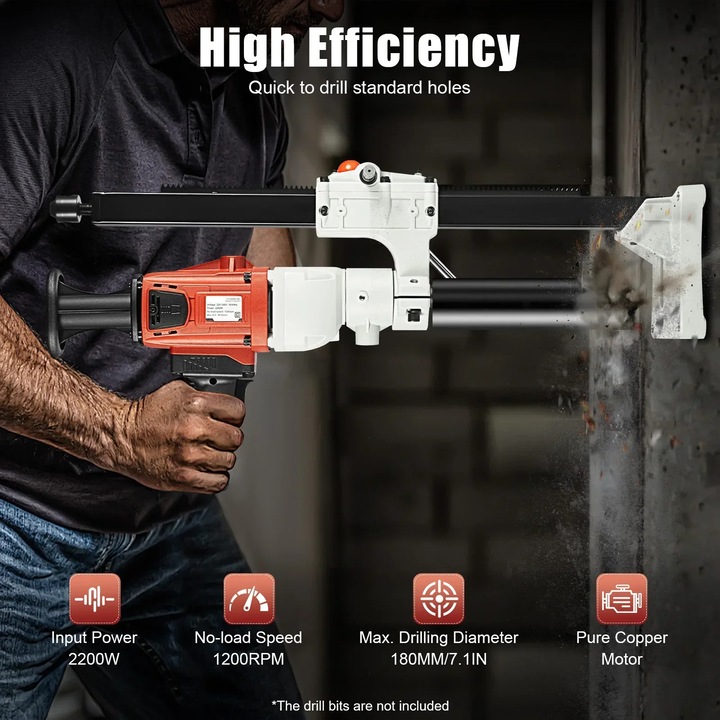 Masina de carotat, 2200 W, O 180 mm, 1200 rpm, rosu, cu stativ