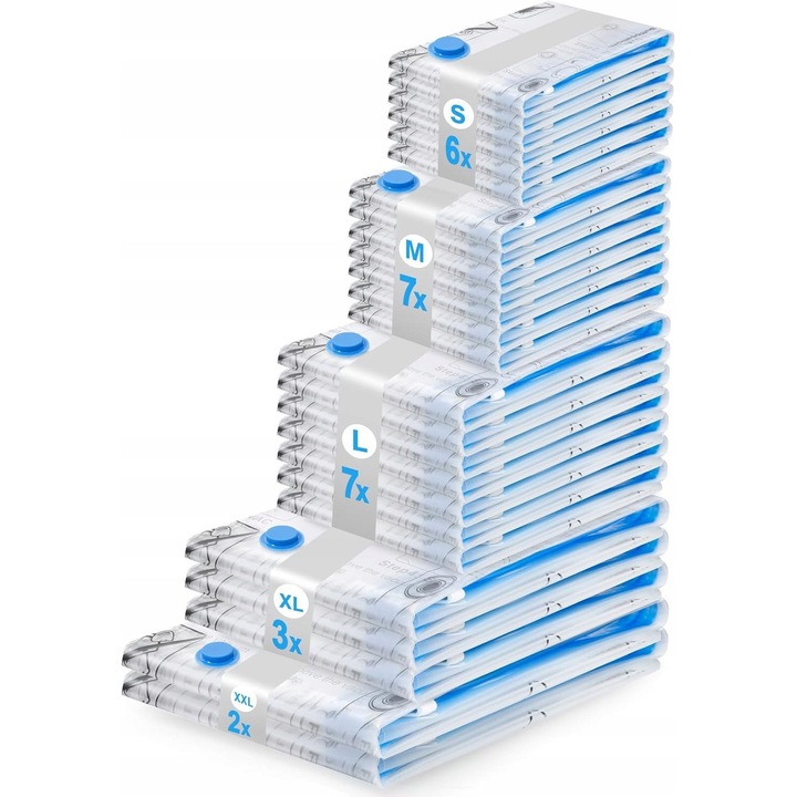 Set 25 saci vacuum pentru haine, 5 dimensiuni, rezistenti, protectie impotriva umezelii, murdariei si mirosurilor