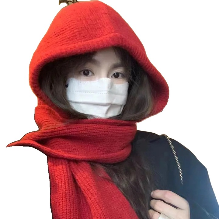 Caciula unisex, design versatil, tricotata groasa, rosie, 65cm