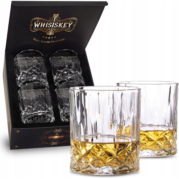 Whisky pohár készlet, 4 darab, 310 ml, elegáns doboz, univerzális használat